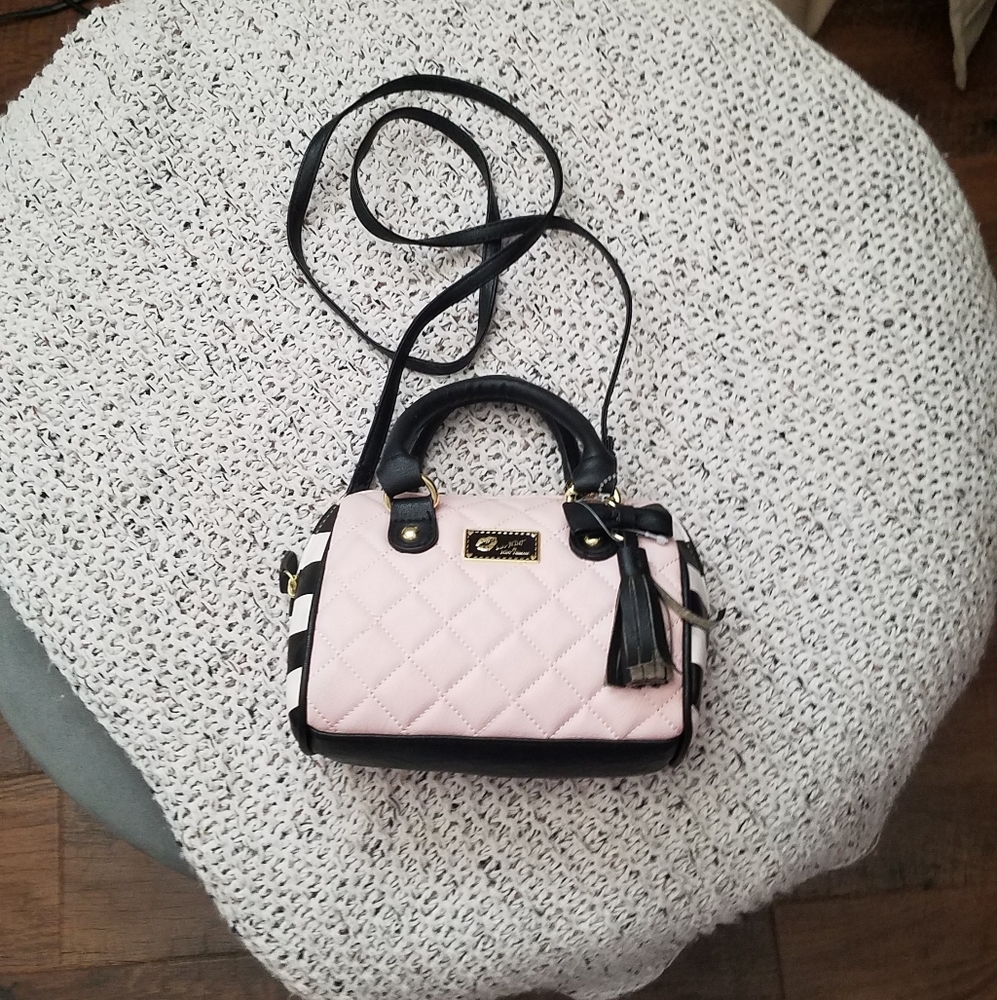 Betsey Johnson Pink and Black Quilted Crossbody Satchel